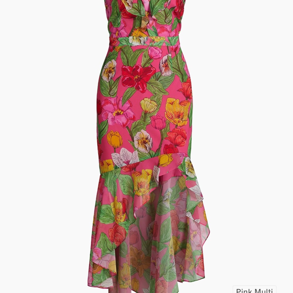 Milly Pink and Orange Ruffled Tiered Dress V-Neck Sleeveless for Summer Event